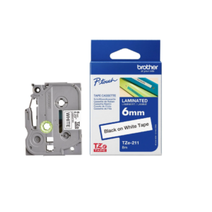 Brother TZe-211 6mm Black on white TZe tape for P-touch Label Printers