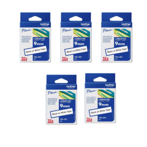 5 pcs Brother TZe-221 9mm Black on white TZe tape for P-touch Label Printers
