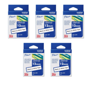 5pcs Brother TZe-231 12mm Black on white TZe tape for P-touch Label Printers