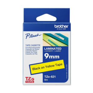 Brother TZe-621 9mm Black on Yellow TZe tape for P-touch Label Printers