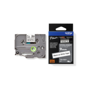 Brother Strong Adhesive TZe-S221 9mm Black on white Labeling Tape