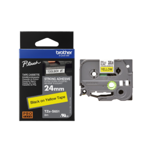 Brother TZe-S651 24mm Black on Yellow Strong TZe tape for P-touch Label Printers